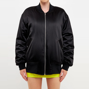 New Style Wholesale Custom Satin Bomber <b>Jacket</b> for Women Breathable Quick Dry Regular Fit Full Length Custom Colors & Logo - Product Image 1