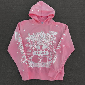 Venta al por mayor de personalizado de los hombres de peso pesado desgastado lavado ácido conjunto de chándal serigrafiado pantalones acampanados y Sudadera con capucha - Product Image 5