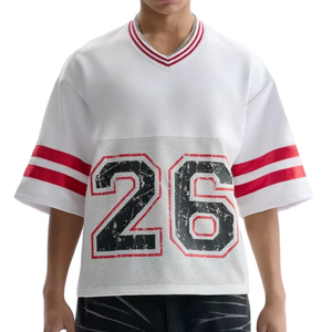 Maillot de football américain rétro tendance streetwear, impression sublimée personnalisée, maillot de hip-hop en maille, court, 100% polyester - Product Image 6
