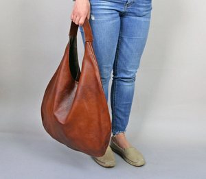 Women Cognac Brown <b>Leather</b> <b>Hobo</b> <b>Bag</b> Modern Handbag for Women Soft Brown Purse Every Day - Product Image 2