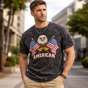 T-shirts à manches courtes pour hommes en coton 100% avec lavage à l'acide et broderie - Écologiques, séchage rapide, anti-boulochage, motif de lettres - Product Image 3