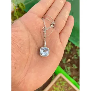 Collier en argent 925 avec aigue-marine, or 14K, or 18K, plaqué rhodium, serti clos, tendance, or rose, saphir, zircon, moissanite, perle - Product Image 2