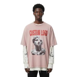 Camiseta de manga larga personalizada con corte holgado, lavado ácido, doble capa, estilo streetwear - Product Image 3