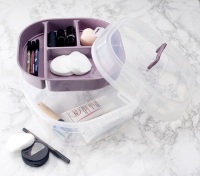 Boîte de rangement multifonctionnelle en PP transparent moulé par injection, style campagne française, écologique, avec compartiments pour couture et maquillage