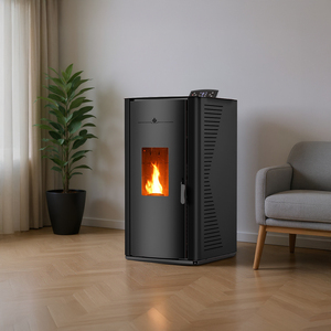 Poêle à granulés de bois autoportant avec foyer, fenêtre de visualisation frontale, commande tactile, design moderne en fonte pour chauffage intérieur - Product Image 5