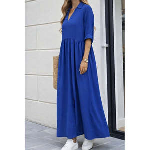 Robe longue Aerobin à manches Truvakar et col en V pour femme, 35613 - Bleu - Product Image 2
