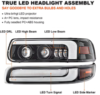 Nouvel ensemble de phares LED Chevrolet Silverado 6000K, feux de croisement/feux de route/DRL/clignotants, 32V 120W 12000LM 99-02