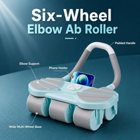 Rouleau abdominal à 6 roues avec rebond automatique et support pour les coudes, roue abdominale pliable pour l'entraînement des abdominaux, équipement de gym à domicile pour hommes et femmes