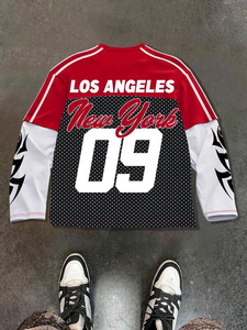 High Quality Streetwear <b>Red</b> Black Tshirt Manufacturer 100% Polyester Tshirts Double Layer Long Sleeve <b>Oversized</b> Mens T <b>Shirt</b> - Product Image 6