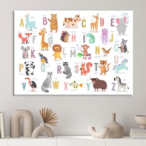 Lienzo Impreso: Arte del Alfabeto con Animales de la Selva para Habitación Infantil, 1 Pieza en Lienzo Enrollado - Product Image 1
