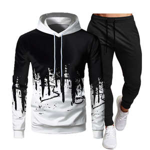 Sweat à capuche de sport à manches longues de couleur unie pour homme, ensemble de jogging 3D, ensemble deux pièces, survêtement uni, survêtement, jogging, nouvel arrivage - Product Image 3