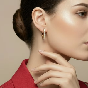 ต่างหูเพชรทรงห่วงเล็กๆ สำหรับผู้หญิง - Product Image 6