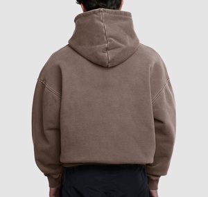 Oversized Cropped Hoodie Custom Streetwear 330grams Men Premium Quality Polyester/Cotton Acid <b>Washed</b> Boxy Fit Heavyweight Winter - Product Image 3