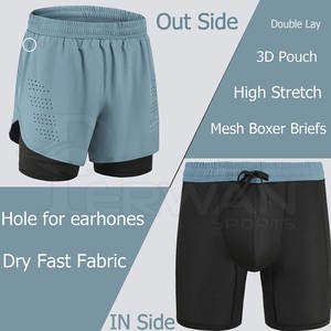 Hot Sale Men's Double-<b>Layer</b> Cotton Shorts Custom Colors Durable Breathable Quick Dry Solid Pattern <b>Mid</b> Elastic Waist High Street - Product Image 6