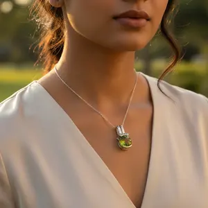 925 Silver Peridot Pendant for Women Green Gemstone Jewelry with Emerald Cut Rhodium Plated Rose <b>Gold</b> <b>Number</b> Pattern Charm - Product Image 1