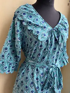 Boho <b>dress</b> short Block Print Indian <b>Tunics</b> Hand <b>Dress</b> Cotton Long Gown Indian Printed <b>Dress</b> collection - Product Image 3