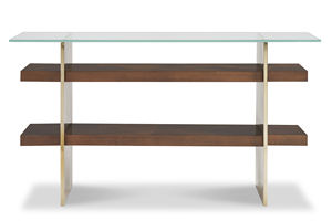 Mesa de Consola de Lujo con Chapa de Madera de Cerezo, Vidrio y Metal, Mesa de Entrada Moderna para el Pasillo, Muebles para Sala de Estar - Product Image 2