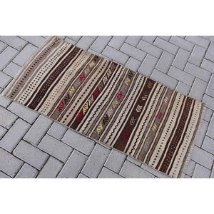 พรมตุรกี, พรมขนาดเล็ก 1.9x4 ฟุต, พรมลายคิลิมสีน้ำตาลขอบสีดำ - Product Image 4