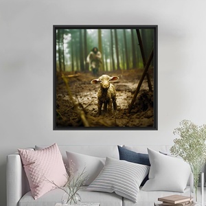 Toile imprimée : adorable agneau dans la forêt, œuvre d'art de la nature pour la décoration de la maison, encadrée en noir - Product Image 1