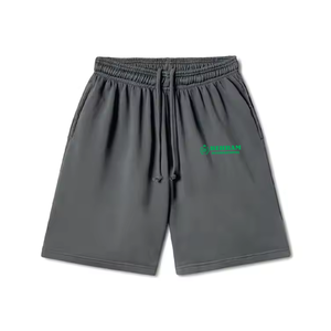 Shorts pour hommes en polyester/nylon épais, délavé, effet soleil, coupe jogging, déchiré, broderie, taille haute, fermeture à cordon - Product Image 6