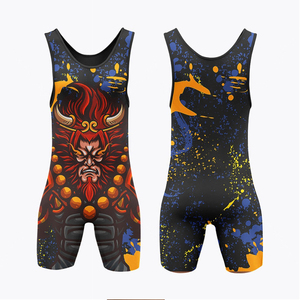 Singlet de lutte Hommes Garçons High Cut Wrestling Singlet Bleu Rouge Léger Wrestling Gear Training - Product Image 2