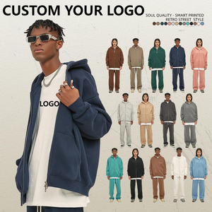 Sweat-shirt à capuche décontracté d'hiver doublé en polaire 350 GSM, coupe ample, cardigan à capuche, fermeture éclair double, respirant, tendance - Product Image 2