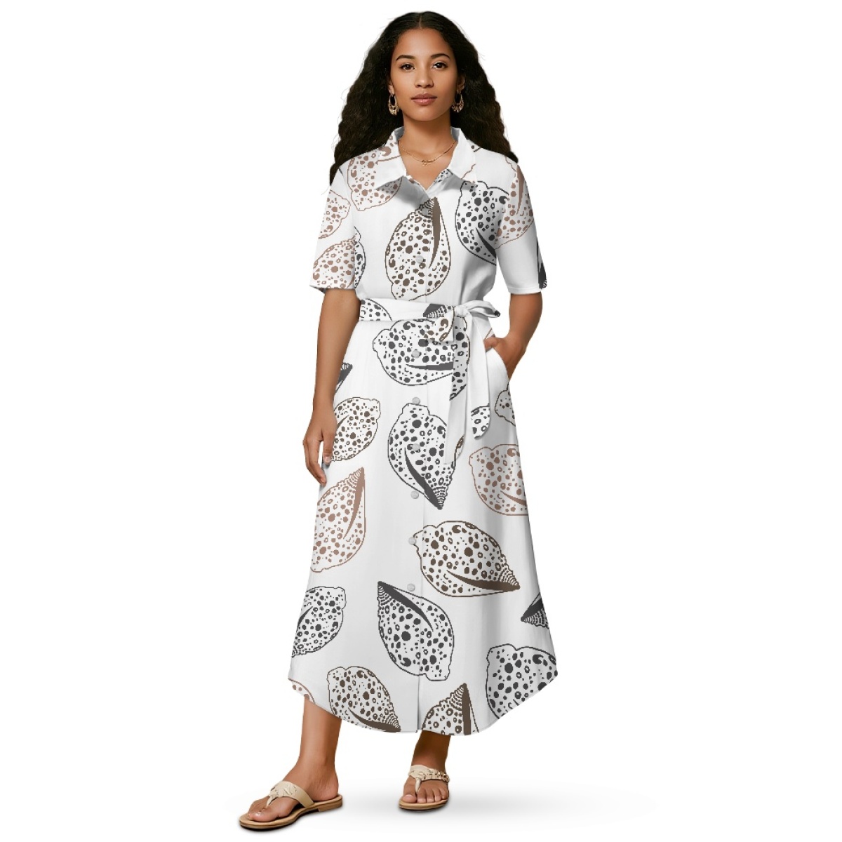 Fashion Items Print on Demand Hawaiian Shells Knee-Length Short Sleeve  Shirt Dress for Women Custom Casual Dress with Belt| Alibaba.com
