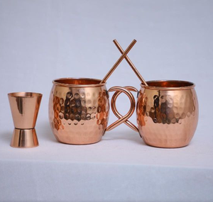 Tasse à jus en cuivre d'approvisionnement en gros avec paille Ensemble de 4 pièces d'eau potable martelée et de bière sans danger pour les aliments - Product Image 4