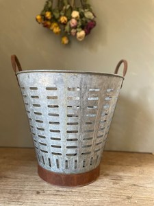 <b>Galvanized</b> Metal <b>Bucket</b> Farmhouse Hanging Rustic Olive <b>Bucket</b> Basket Farmhouse Decor Storage Flowers Pot - Product Image 5