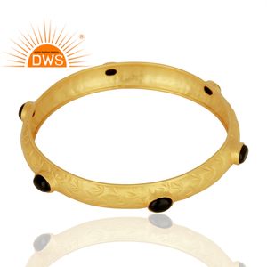 Latest Round Design 18k Gold Plated Sterling Silver Bangle Natural <b>Black</b> <b>Onyx</b> Oval Cut Gemstone Jewelry Manufacturer - Product Image 2