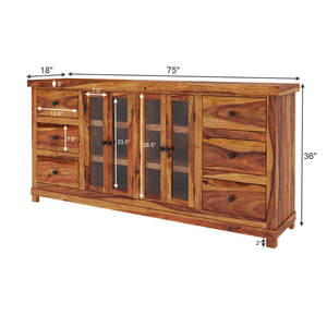 Buffet en teck massif rustique moderne fait à la main avec 6 tiroirs et portes en verre, écologique, durable, meubles de maison, rangement pour salle à manger - Product Image 5
