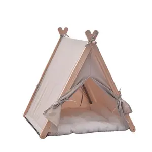 Pet Tent Nest Canopy Design Log Cabin Wooden Breathable Elevated Safety Pet House Cat Bed