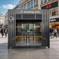 Cabine de fumage extérieure personnalisée avec structure en acier inoxydable, verre trempé et ventilation pour les espaces publics