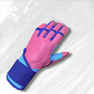 Gants de frappe de baseball en cuir de vachette de couleur jaune et bleue Gants de frappeur en cuir de qualité supérieure - Product Image 5