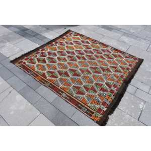 พรมขนสัตว์สีเบจแบบดั้งเดิม6.2ft 4.9 x งานแฮนด์เมดสไตล์ตุรกีคิทติมสี่เหลี่ยมผืนผ้าดีไซน์สำหรับห้องนั่งเล่นข้างเตียงห้องโถงน้ำยาง - Product Image 3