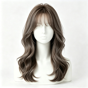 Peluca Ondulada Marrón con Flequillo, Cabello Sintético Largo para Uso Diario - Product Image 2