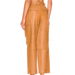 Pantalon pour femme en cuir véritable de haute qualité 100%  Conception et logo personnalisés Vente chaude Pantalon en cuir Pantalon en peau de mouton Prix de vente en gros - Product Image 3