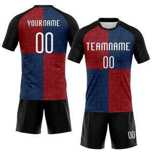 Uniformes de Voleibol Sublimados con Diseño Geométrico Negro, Rojo y Azul Rey, Personalizados al por Mayor, Tejido Transpirable para Entrenamiento - Product Image 1
