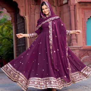 Vestido Anarkali rosa para mujer, motivos bordados, Kurta sin mangas con Palazzos y Dupatta, ropa de fiesta, vestido indio y pakistaní - Product Image 1
