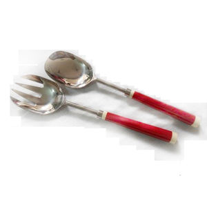 Service de table royal fait à la main en acier inoxydable argenté avec poignée en mop blanche Serveur à salade de luxe pour la rentrée des classes - Product Image 6