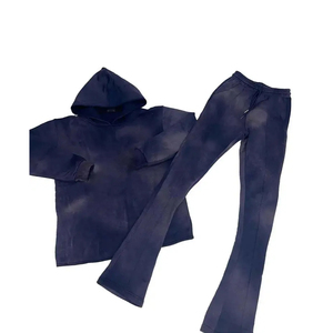 2025 pantalones acampanados lavados con ácido Unisex, sudaderas con capucha de lana de secado rápido, chándal con dobladillo crudo, logotipo impreso transpirable para hombres, conjuntos de invierno - Product Image 6