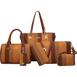 Ensemble de sacs en toile à carreaux pour femmes avec poignées en cuir PU Sac fourre-tout Sac à bandoulière Portefeuille cosmétique Ensemble complet - Product Image 1