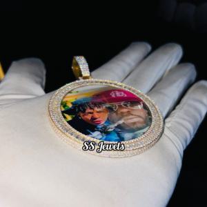 Custom Baguette Silver Photo Pendant VVS Lab Grown Diamond Memory Iced out Pendant 925 Silver Picture <b>Charm</b> For Unisex Gift - Product Image 2