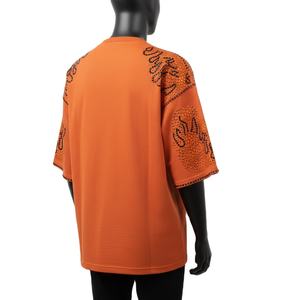 Oversized Men Boxy TShirt Cotton Jersey Orange Crystal Stud <b>Flame</b> Design Logo Top 100% cotton T-<b>shirt</b> for men loose fit printed - Product Image 5