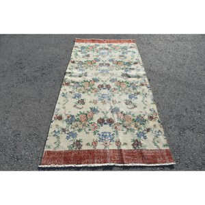 Alfombra turca de piel de lana hecha a mano clásica Beige de 3,7x7,9 pies, diseño de retazos Rectangular para sala de estar, dormitorio, pasillo, látex - Product Image 1