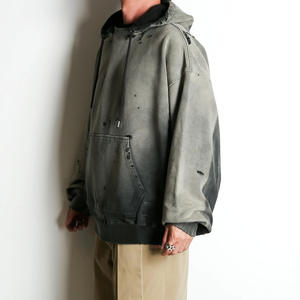 เสื้อฮู้ดผู้ชายแบบมีซิปและเสื้อสวมหัวมีฮู้ดผ้าซักกรดสีจางลง - Product Image 2