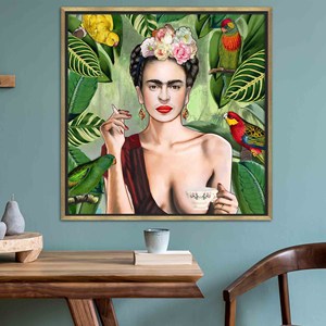 Frida Kahlo Printed Canvas: Tropical Decor, Famous Portrait,<b>GOLD</b> <b>FRAMED</b> CANVAS - Product Image 1