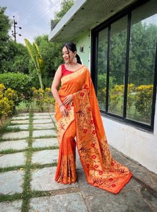 PAITHANI SEDA SAREE CON HERMOSA FRONTERA TRADICIONAL PAITHANI Y PATRÓN CON MOTIVO ÚNICO - Product Image 6
