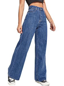 กางเกงขากว้างสำหรับผู้หญิงกางเกงยีนส์ขากว้างทรงหลวมเอวสูงขายาวโอเวอร์ไซส์ออกแบบได้ตามต้องการ - Product Image 2