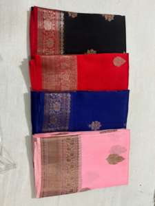 Sari en rayonne brodée Banarasi de qualité supérieure, corps doré, bordure en zari rose, vintage, traditionnel, pour mariage indien, vêtements de fête pour femmes - Product Image 5